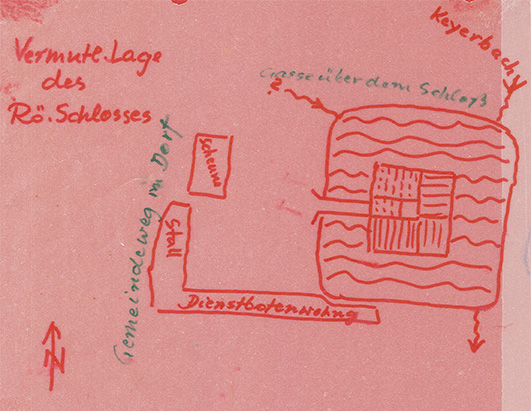 Lageplan des Kleinen Schlössleins nach W. Wiedl, Zeichnung: Gemeindearchiv