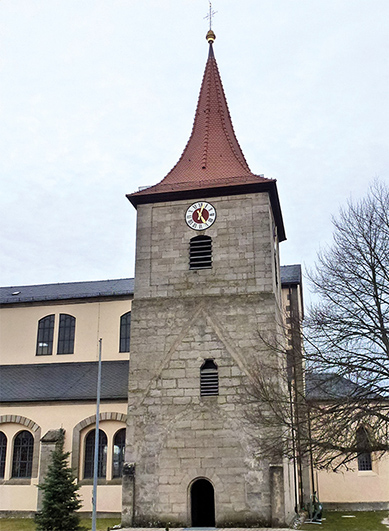 Bild vom Kirchturm der St. Mauritiuskirche,  Foto: Strunz